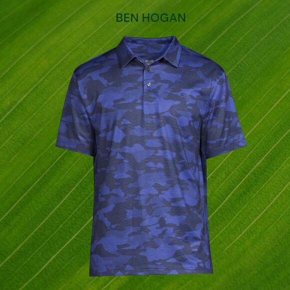 Ben Hogan Other - Ben Hogan Men's Blue Camouflage Golf Polo UVA Protection Short Sleeve Shirt